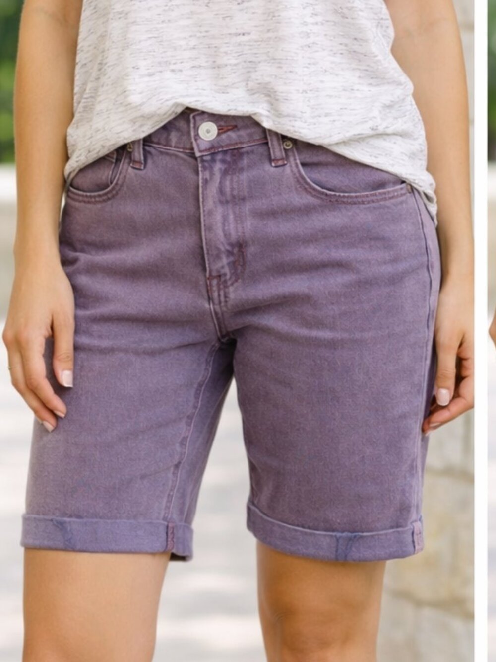 Zenana Outfitters Lavender Purple Denim Stretch Bermuda Jean Shorts Medium